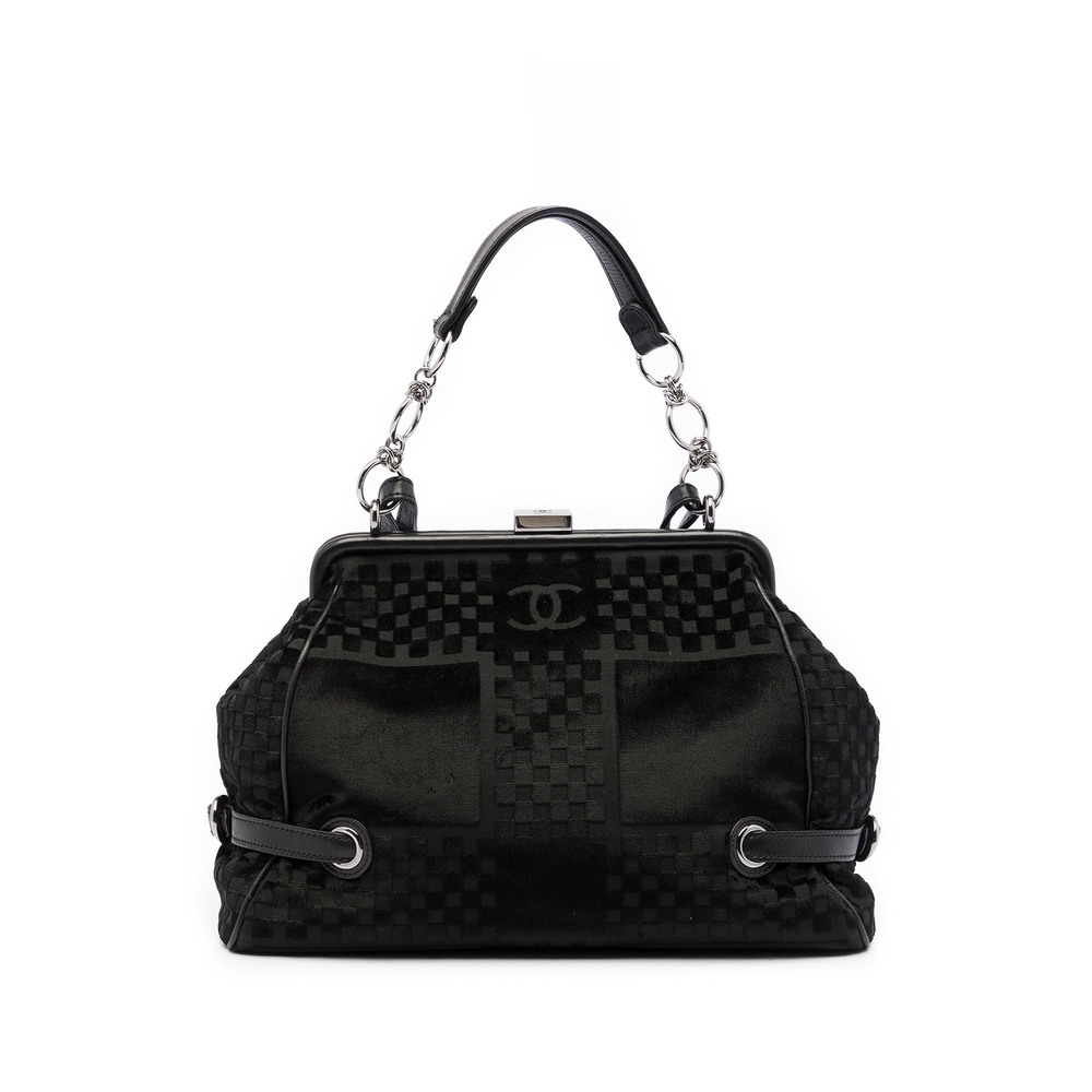 Pre-Loved Chanel CC Check Embossed Velvet Belted Side Frame Bag